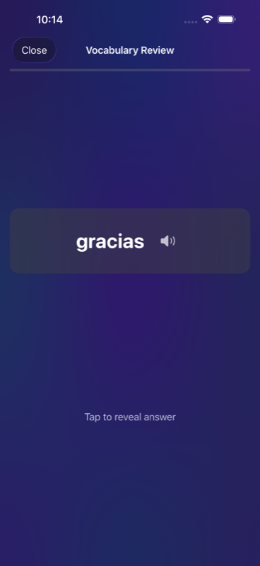 Flashcard review screen